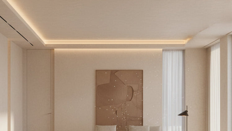 Microcement floor and wall finish in a modern open-concept home